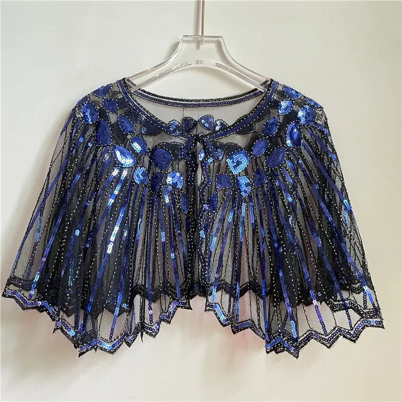 1920s Flapper Shawl Sequin Beaded Short Cape Beaded Decoration Great Gatsby Party Mesh Short Cover Up Dress Accessory Disfraz