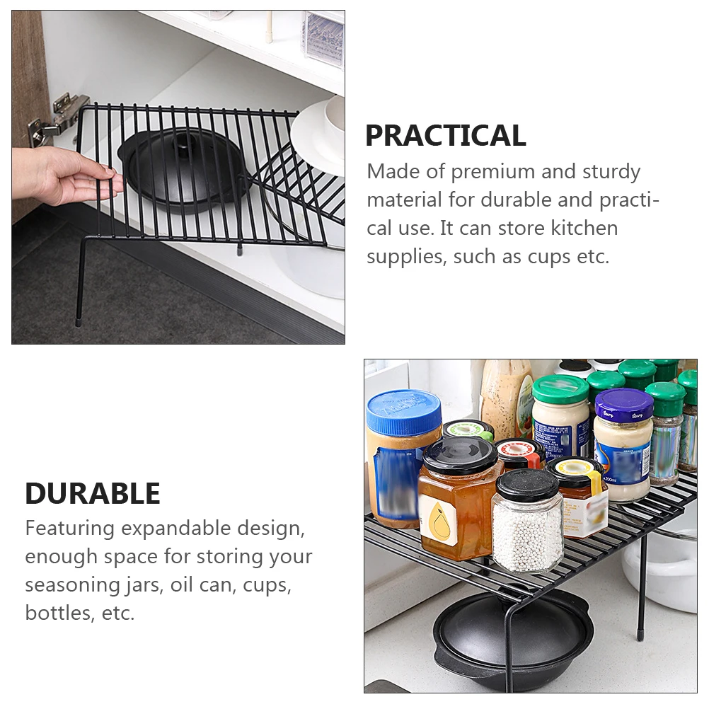 

Kitchen Storage Rack Expandable Metal Organizer Heavy Duty Shelf For Spice Jars Cups Bottles Kitchen Cabinet Stackable