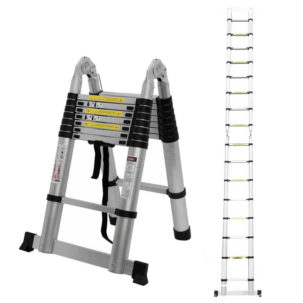 Aluminum Telescopic Ladder, Telescoping Ladder, Multipurpose Ladder Loft Arttic Ladder for Home Outdoors, EN131, 330 LB Capacity