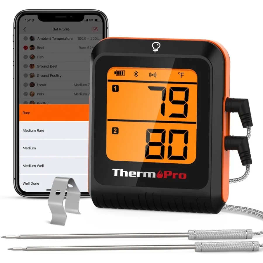 

TP920W 650FT Wireless Bluetooth Meat Thermometer with Dual Probes for Oven Grilling BBQ