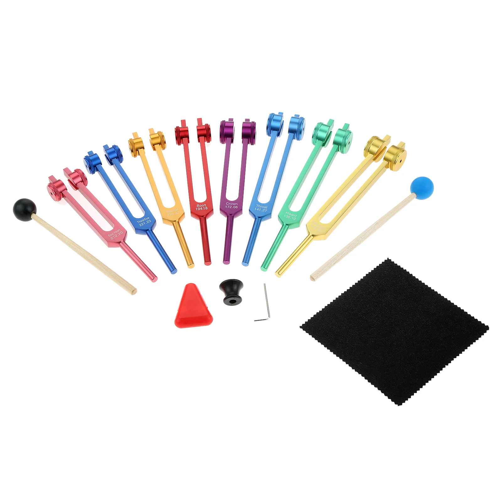 Imagem -02 - Liga de Alumínio Colorida Tuning Forks Martelo com Caixa Pcs 1kit Acessórios para Chakra 40.22hz 136.1hz 39.27 H.27 264 316 177 23 272.2hz