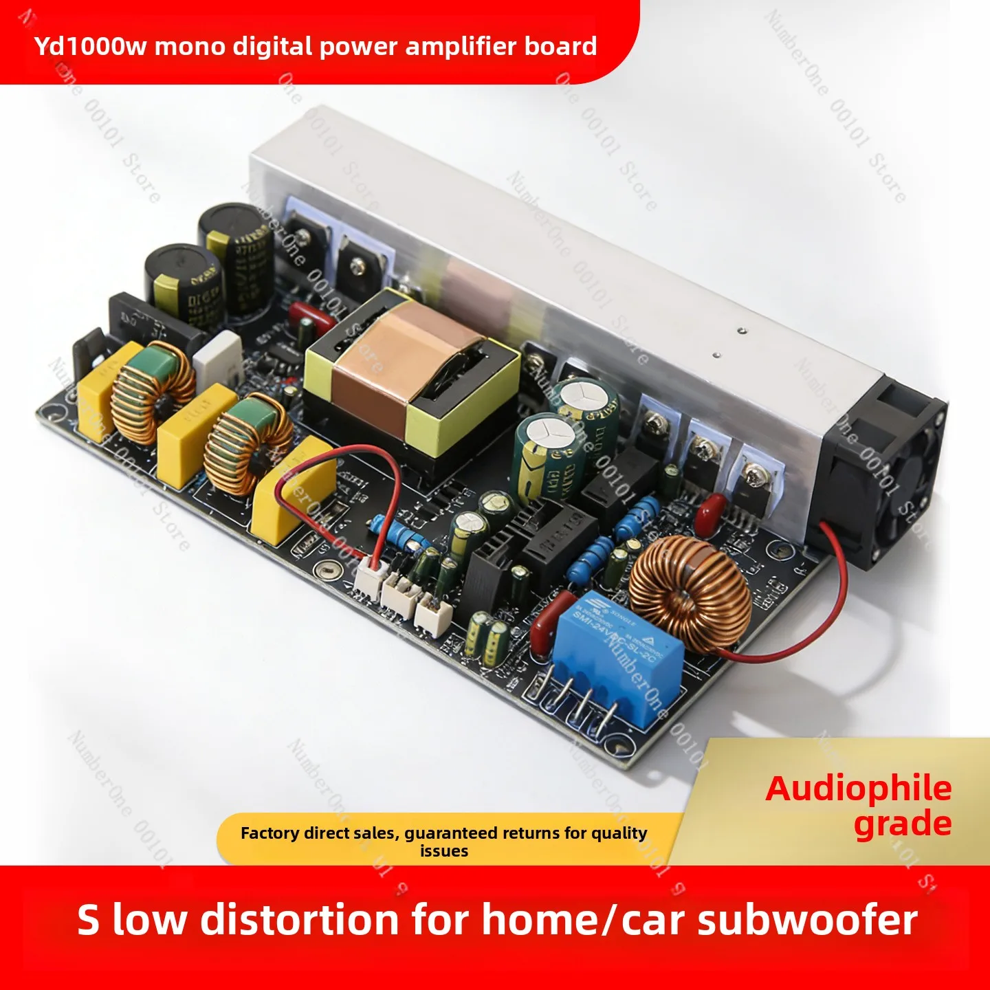 Upgraded yd1000w mono high-power digital amplifier board with integrated switching power supply, class-d, 1kw peak power