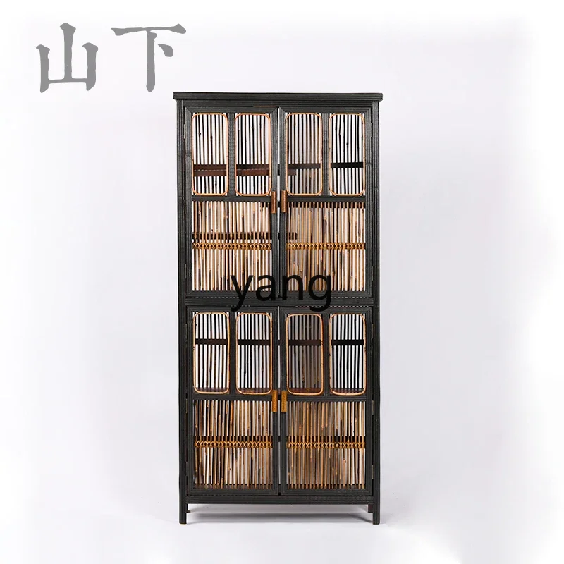LTT Vintage Bamboo Wall Cabinet Duobao Pavilion Storage Antique Shelf Zen Teaware