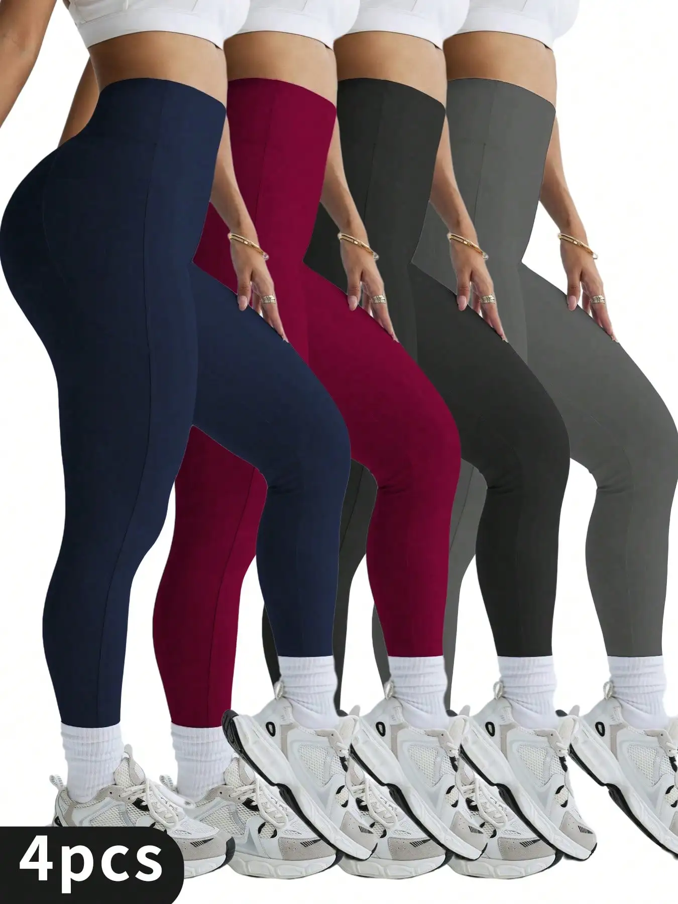 4-Pack High-Waist Cropped Leggings with Pockets, 4-Way Stretch Squat-Proof Tights for Yoga Running