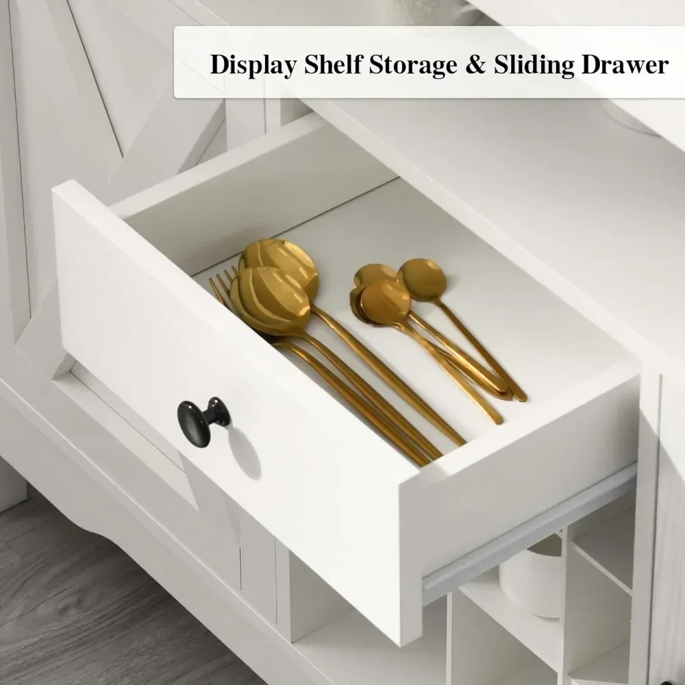 خزانة بار القهوة مع مساحة تخزين، خزانة بوفيه بار القهوة في المزرعة مع درج، خزانة محطة بار القهوة البيضاء مقاس 47 بوصة