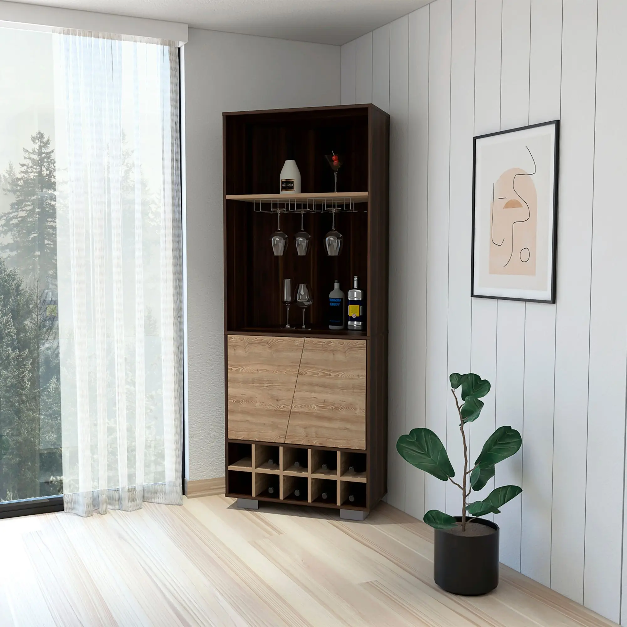 

Bahamas Double Door Bar Cabinet With Ten Built-In Wine Racks And Two Shelves Including One Interior Shelf