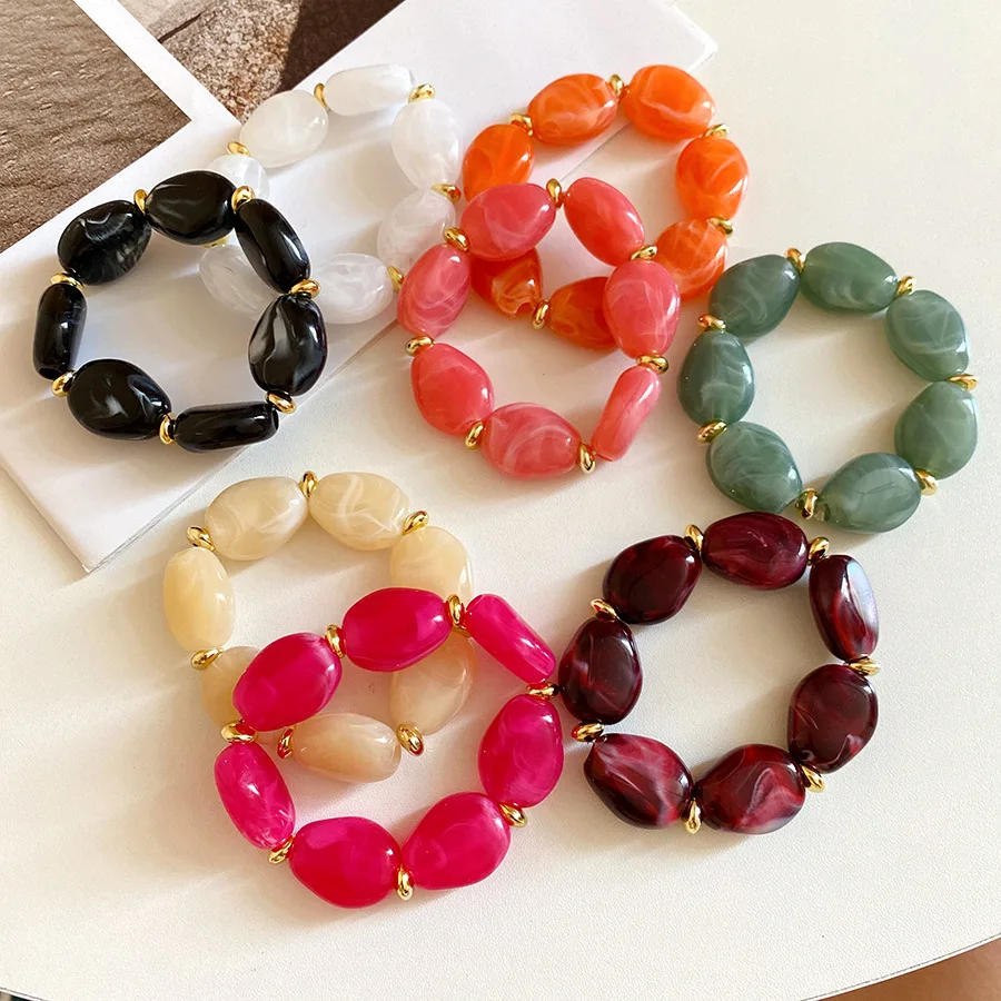 الاكريليك غير النظامية مربع جولة الخرز سوار للنساء الرجال هندسية اليدوية خمر أساور واسعة زوجين مجوهرات Pulsera V