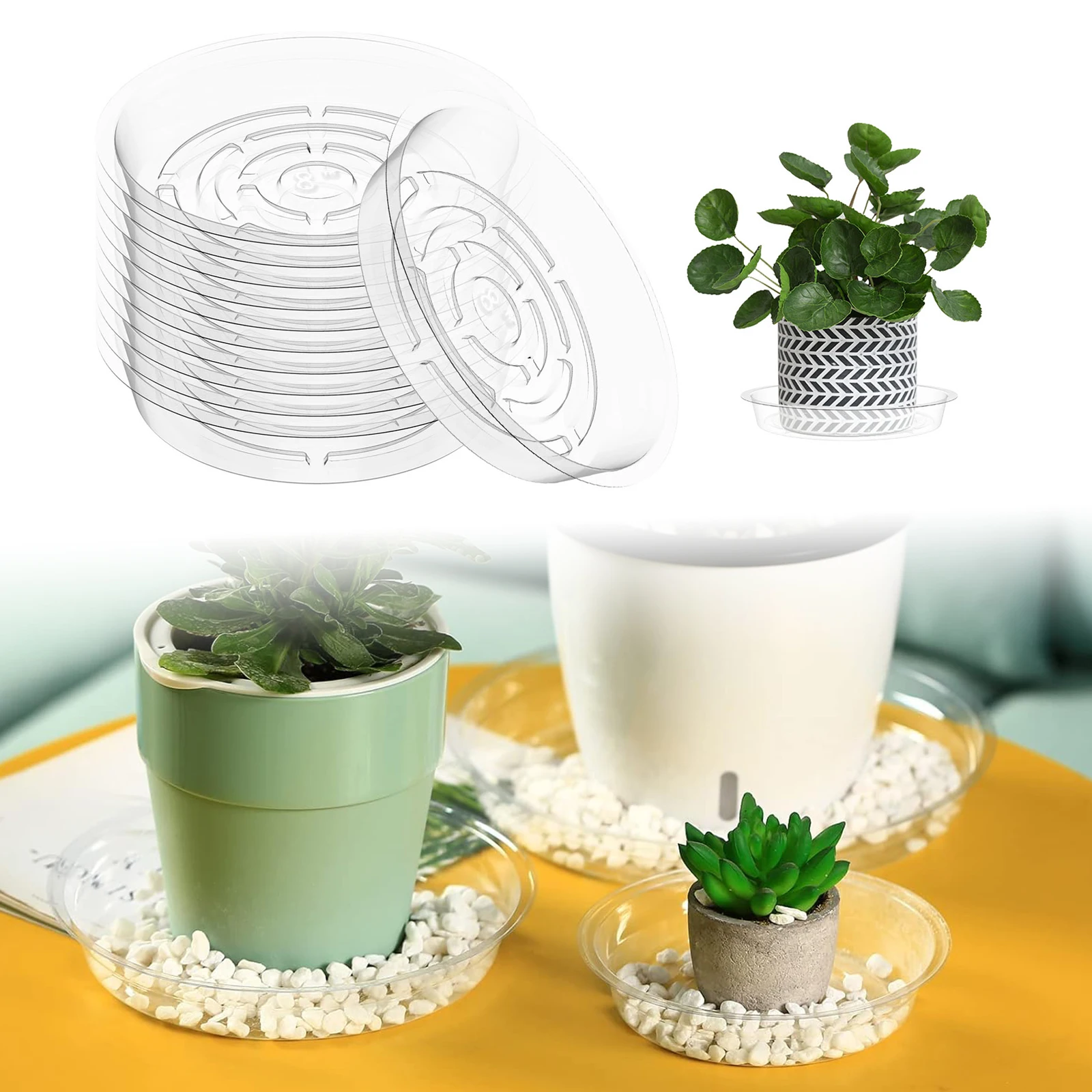 20PCS Plant Pot Tray 8 Inch Clear Round Flower Pot Base Drip Tray Garden Indoor Flower Pot Plant Tray Desktop Trash Storage