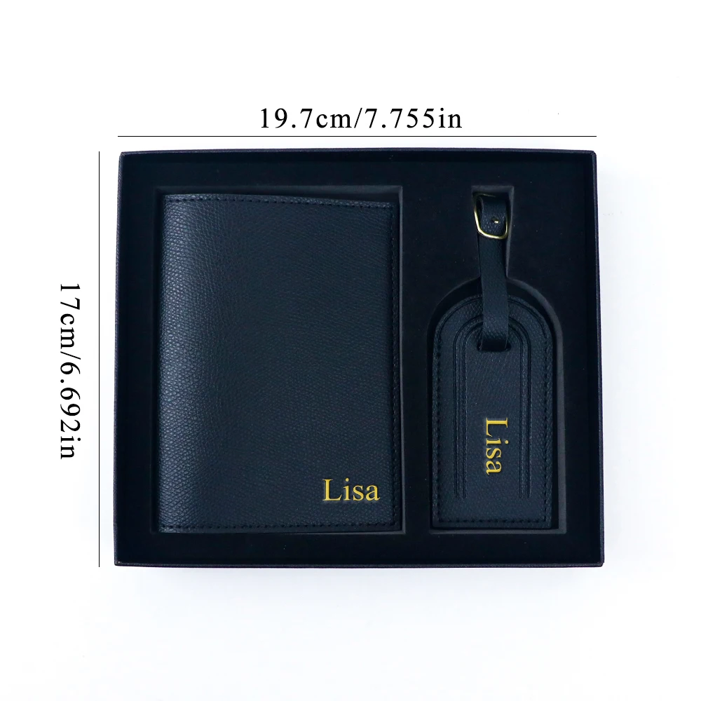 اسم مخصص لحامل جواز سفر من جلد البولي يوريثان وملصق مضاد للخسارة مع صندوق هدايا للسفر الأساسي #6