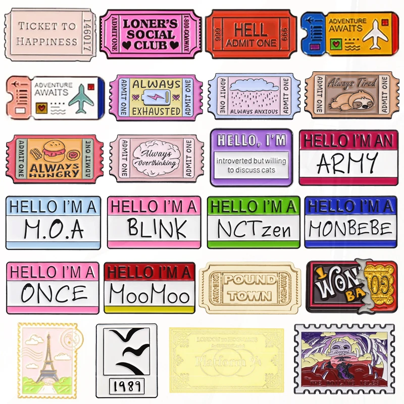 Magic Shop Movie Ticket, Lonely Club Stamp, Oil Drop Badge, Art Punk Jóias, Broche de lapela, Creative Airline Esmalte Presente