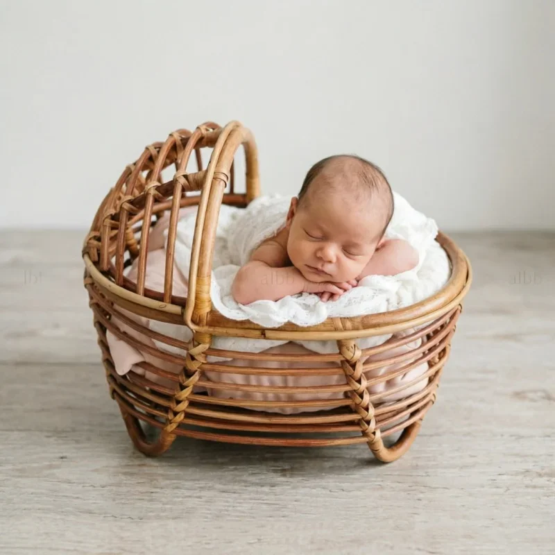 Handcrafted Rattan Woven Posing Basket Retro Structure For Studio Portrait Shooting Indoor Photoshoot Scene Setting Accessory