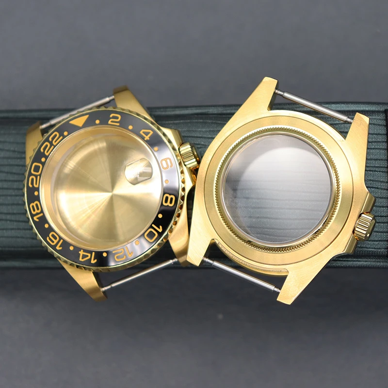 

40mm Golden PVD Diver Watch Case Parts Sapphire For Seiko NH35 NH36 NH34 NH38 Miyota8215 ETA 2824 Movement 28.5mm Dial GMT Bezel