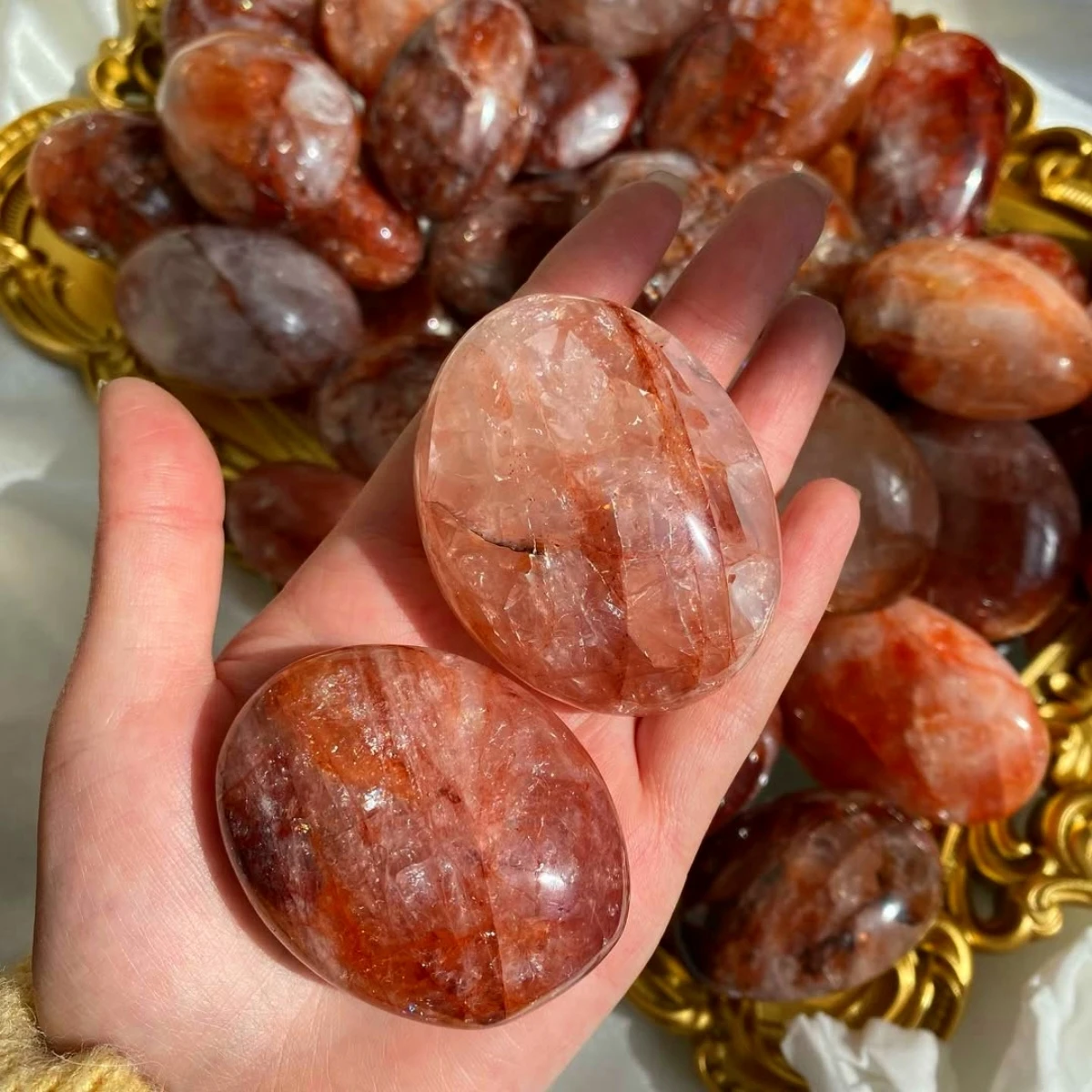 قطعة واحدة من حجر النخيل الكوارتز الناري - حجر القلق الكريستالي الهيماتويدي الأحمر، مثالي للمجوهرات والديكور المنزلي، هدية مثالية للعطلات #1