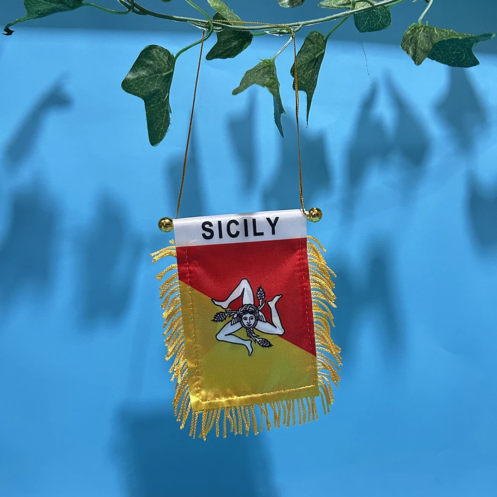 Флаг Сицилии SKY FLAG для автомобиля, 8*12 см, полиэстер, двусторонняя печать, подвесной флажок, мини-флаг острова Сицилия