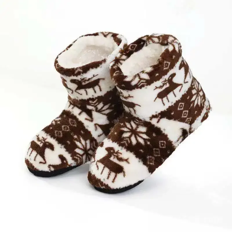 Men's Slipper Socks, Christmas Novelty Elk Snowflake Pattern Warm Fleece Thermal Comfortable House Shoes