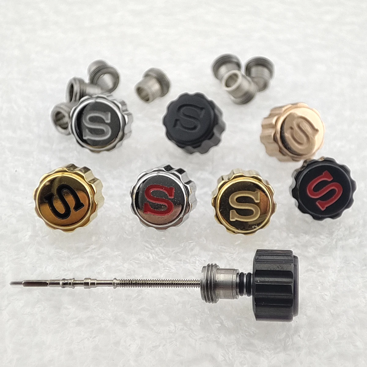 Stainless Steel Watch Crown Fits NH35 NH36 4R35 4R36 7S26 Movement SKX007 SKX009 Silver/Black/Rose Gold Crowns Mod Parts