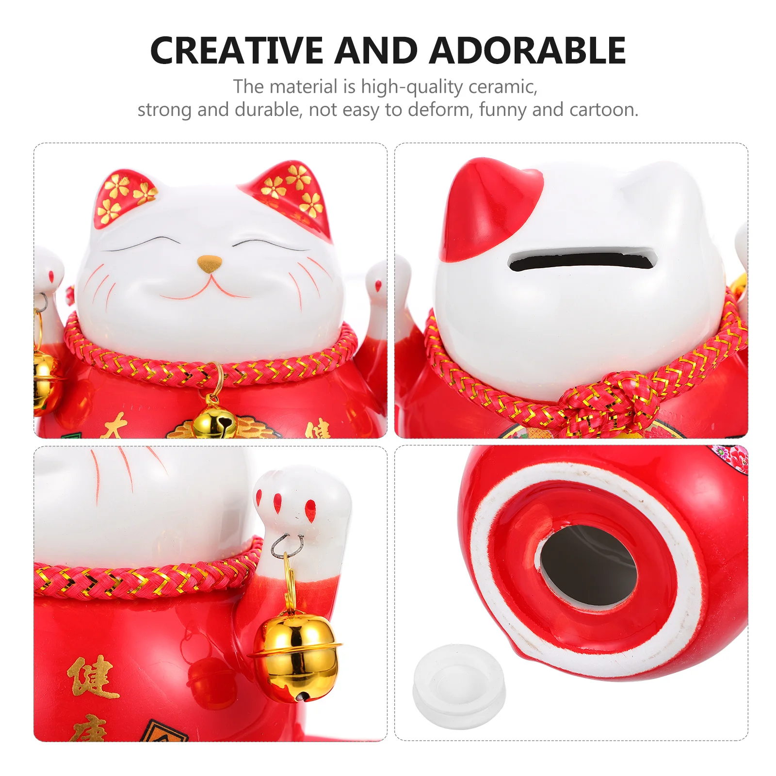 Стильная копилка в форме кошки из керамики, прочная конструкция, яркие цвета, большая емкость для денег