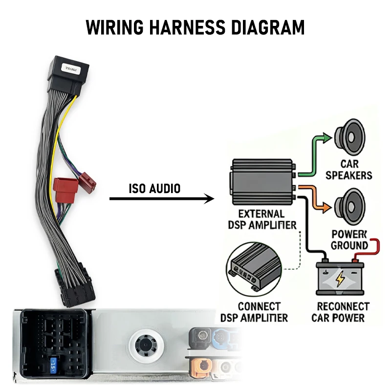 PHYEE NAC RCC 56-Pin T-Harness mit ISO-Breakout-Kabel, SOT-Anschluss für Peugeot Citroen DS Opel Stereo DSP-Verstärker, Plug & Play – Detail 4