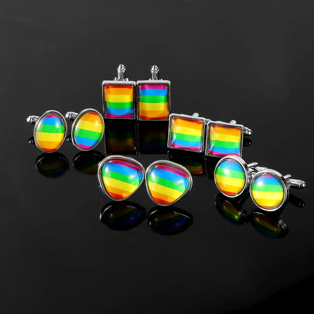 5 أشكال للرجال كابوشون زجاج قوس قزح صورة فنية أزرار أكمام LGBTQ زر كم نمط القلب الأحمر