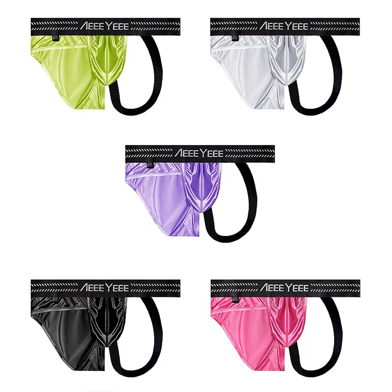

Men's Underwear Solid Color Low-Waist Ice Silk Briefs with Thong Insert