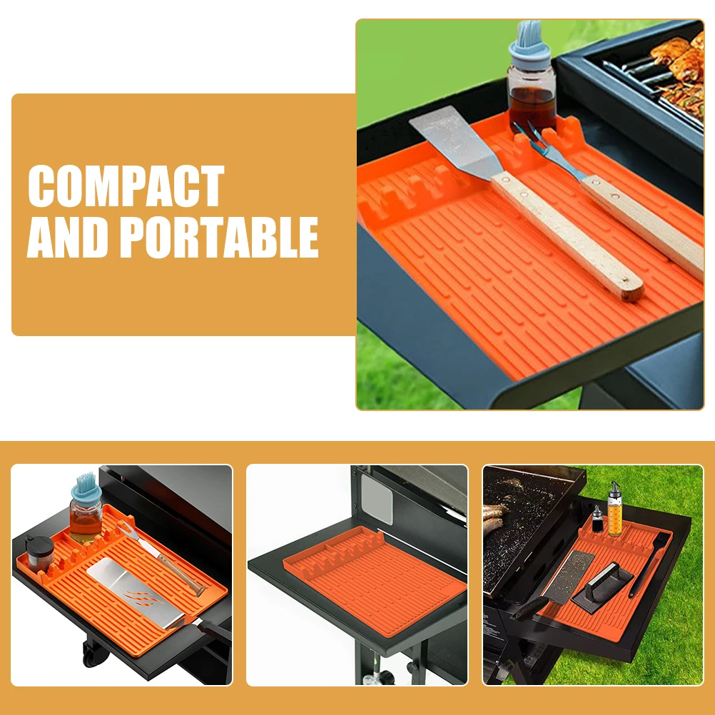 

Silicone Grill Heat Resistant 500° Grade Nonstick Easy Cleaning Orange Griddle Side Organizer Kitchen Utensil Pad Bbq