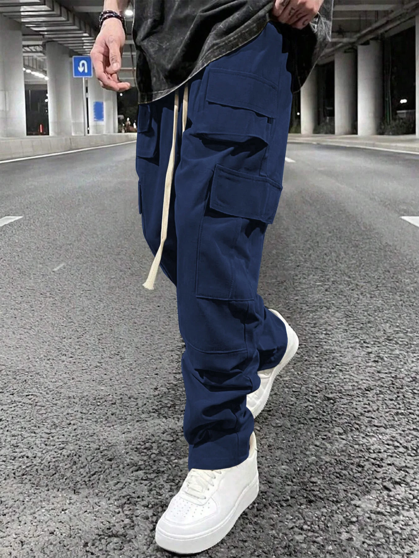 

2025New Men's Loose Straight Casual Workwear Pants European American Style with Pockets