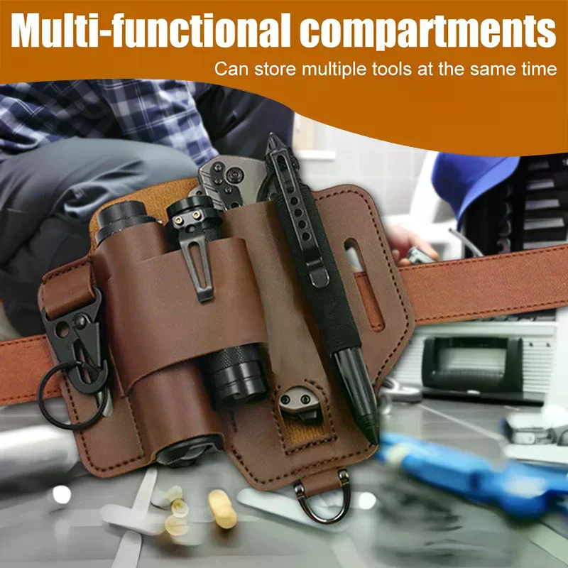 For Men,Secure And Convenient Tool Organizer Leather Multitool Sheath Belt Clip EDC Belt Organizer - Gifts