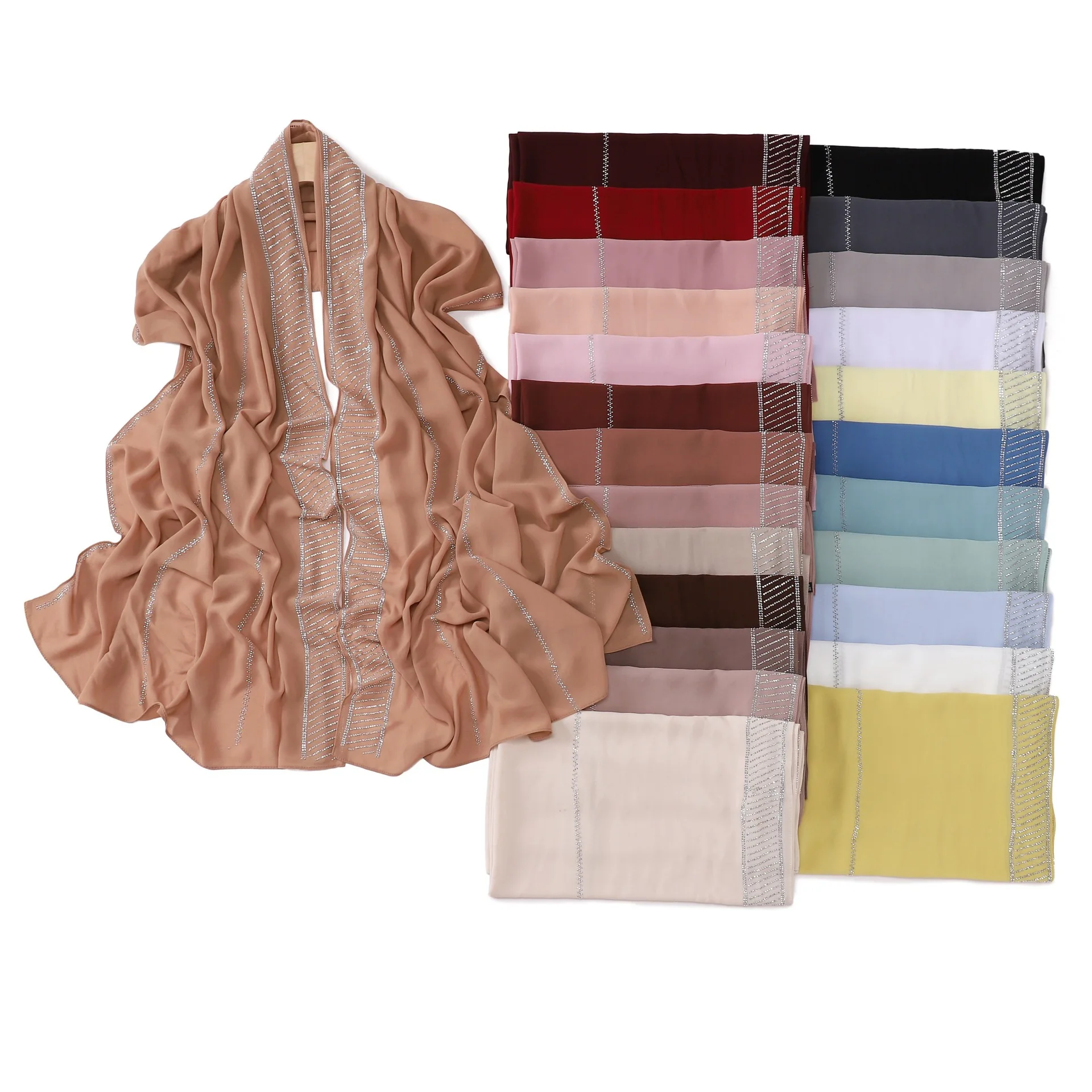 

70*180cm New Simple Silver Wire Plaid Solid Color Chiffon Scarf Muslim Women Hijab Wrap Ramadan Islam