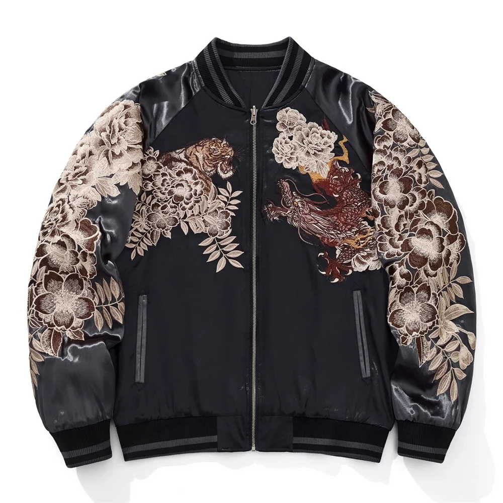 

Japanese Souvenir Jacket Men - Tiger Dragon Embroidery Bomber Coat Vintage Streetwear Baseball Jacket