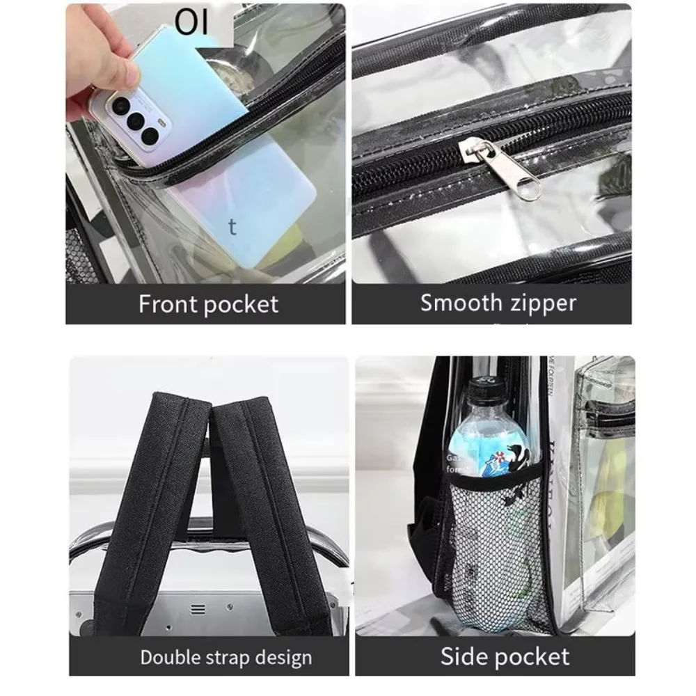 Clear Transparent Pvc Backpack Large Capacity Air Cushion Strap Waterproof Wear Resistant Unisex Kids School Bag For Travel Use