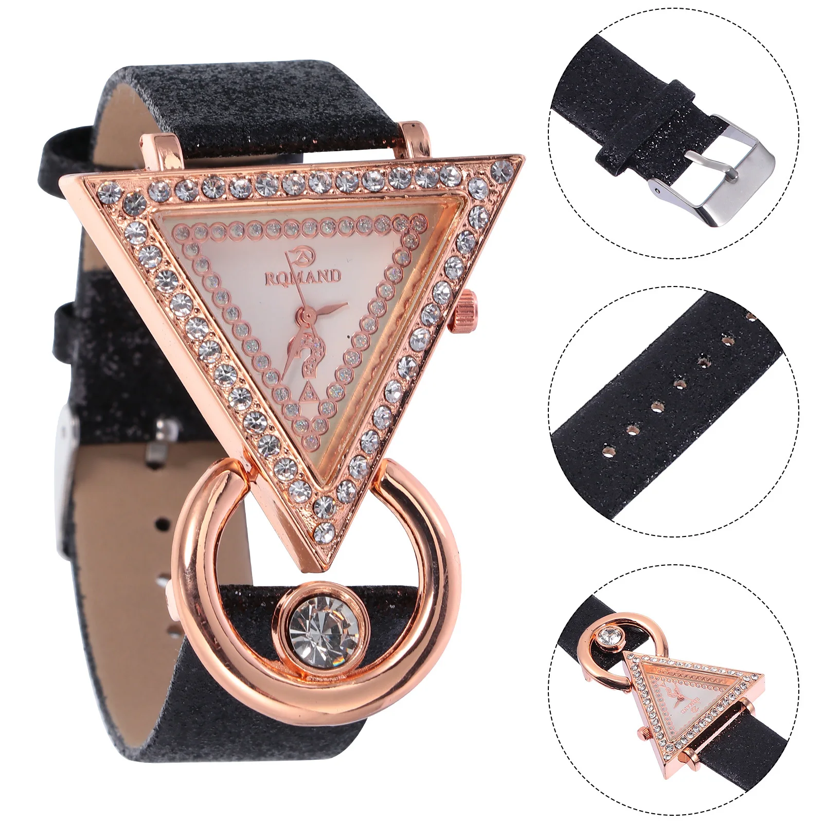 

Diamond Watch Retro Watches Women Fashion for Quartz Triangle Shape Black Triangular Women's