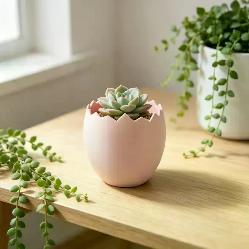 Cracked Egg Planter 3D Printed One-piece Molded Eggshell Flowerpot Modern Ceramic-finish Holder Ornament Decor No Break