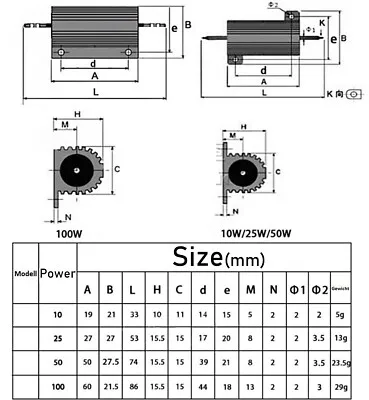 10W/25W/50W/100W RX24 Aluminum Metal Shell High Power Case Heatsink Resistor 5%