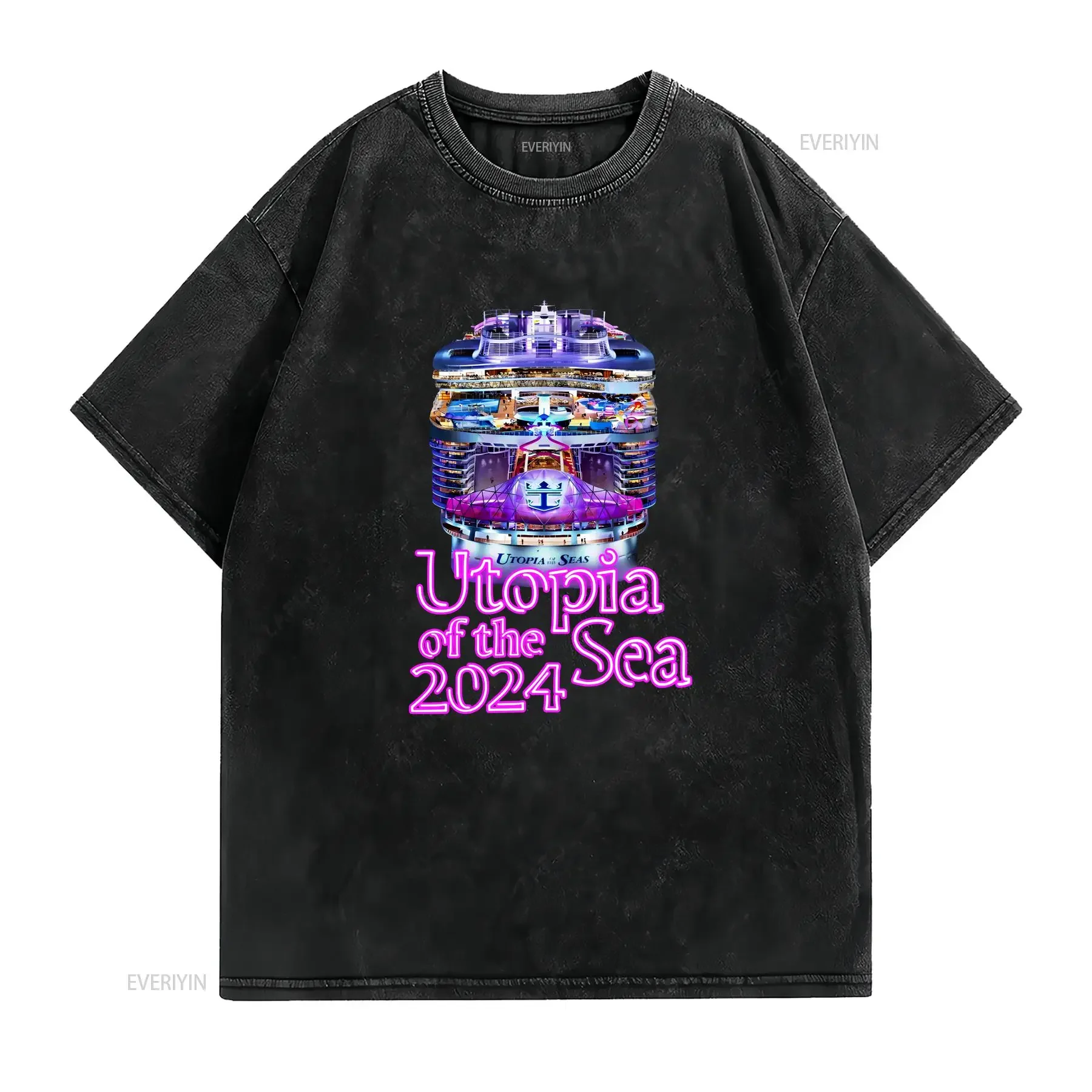 Utopia of the sea royal caribbean 2024 classic tee vintage Washed Versatile Slightly streetwear graphic Casual homme Unisex