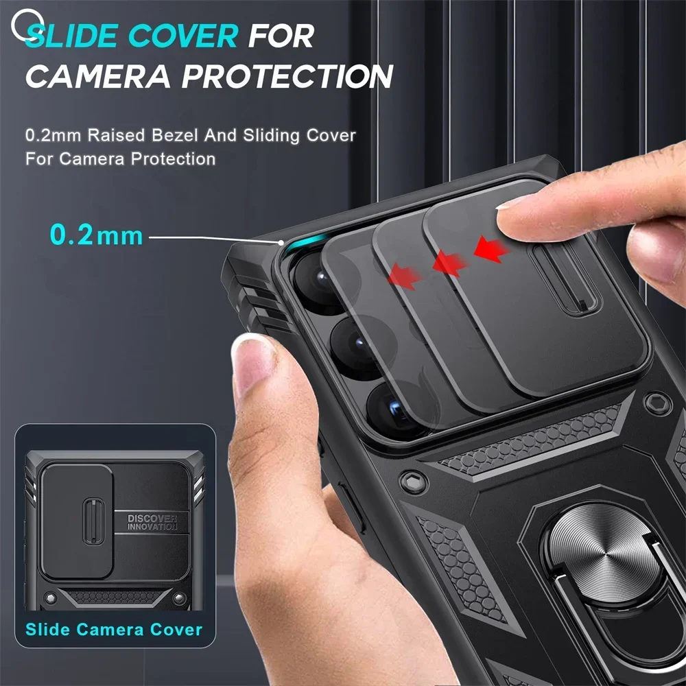 Hülle für Samsung S24 S23 Ultra S22 S21 FE Note 20 Plus A55 A35 A54 A53 A15 A34 4G 5G Heavy Duty mit Kamera 360 Kickstand Cover