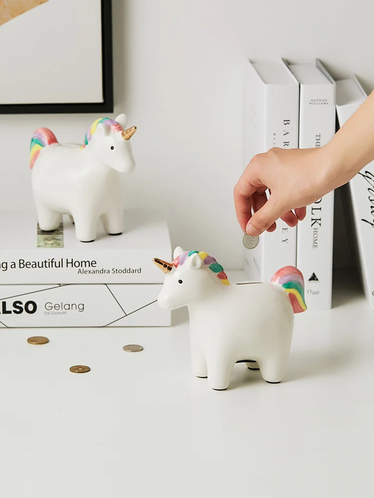 Ins popular nordic desktop organizador dos desenhos animados animal unicórnio dinheiro caixa de armazenamento moeda titular bonito cerâmica mealheiro para crianças