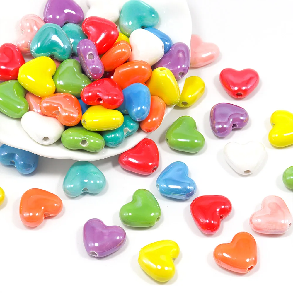 20pcs Heart-shaped Ceramic Beads For Jewelry Making Earring Bracelet 13x15mm Multicolor Llorful Ceramic Palm Jewelry Accessories