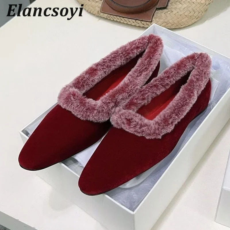 Lazy Loafers Women's Round Toe Fur Flat Shoes Real Wool Lining Warm Casual Shoes Autumn Winter Outdoor Maomao Walking Shoes 2025