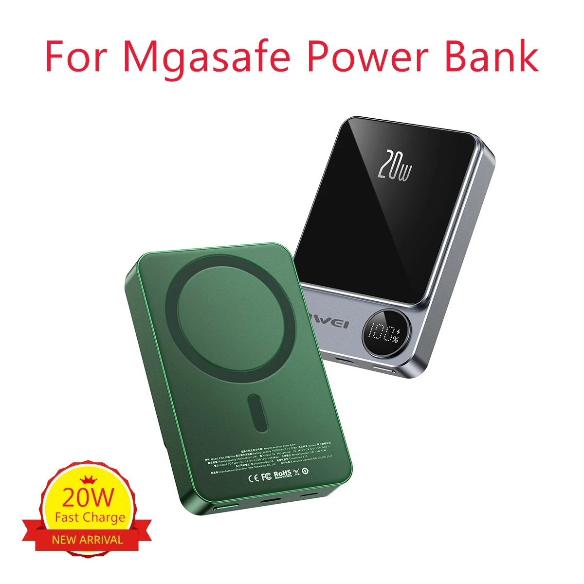 

Alloy Wireless Fast Charger for Magsafe, Portable Backup Battery Powerbank, 20W, 10000mAh, iPhone 15 14, 13, 12 Power Banks