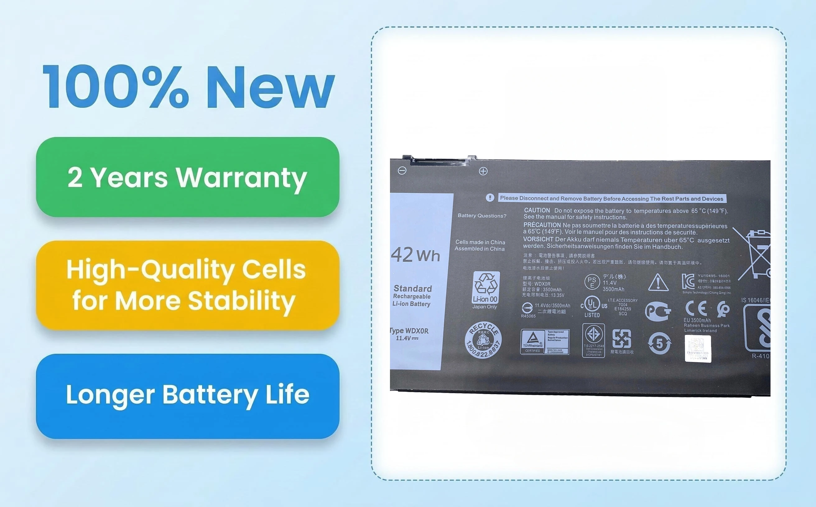 New WDXOR Laptop Battery For Dell Vostro 5468 5471 5568 Inspiron 17 5770 5767 5765 15 5584 5567 7560 3583 5538 5567 T2JX4 3CRH3
