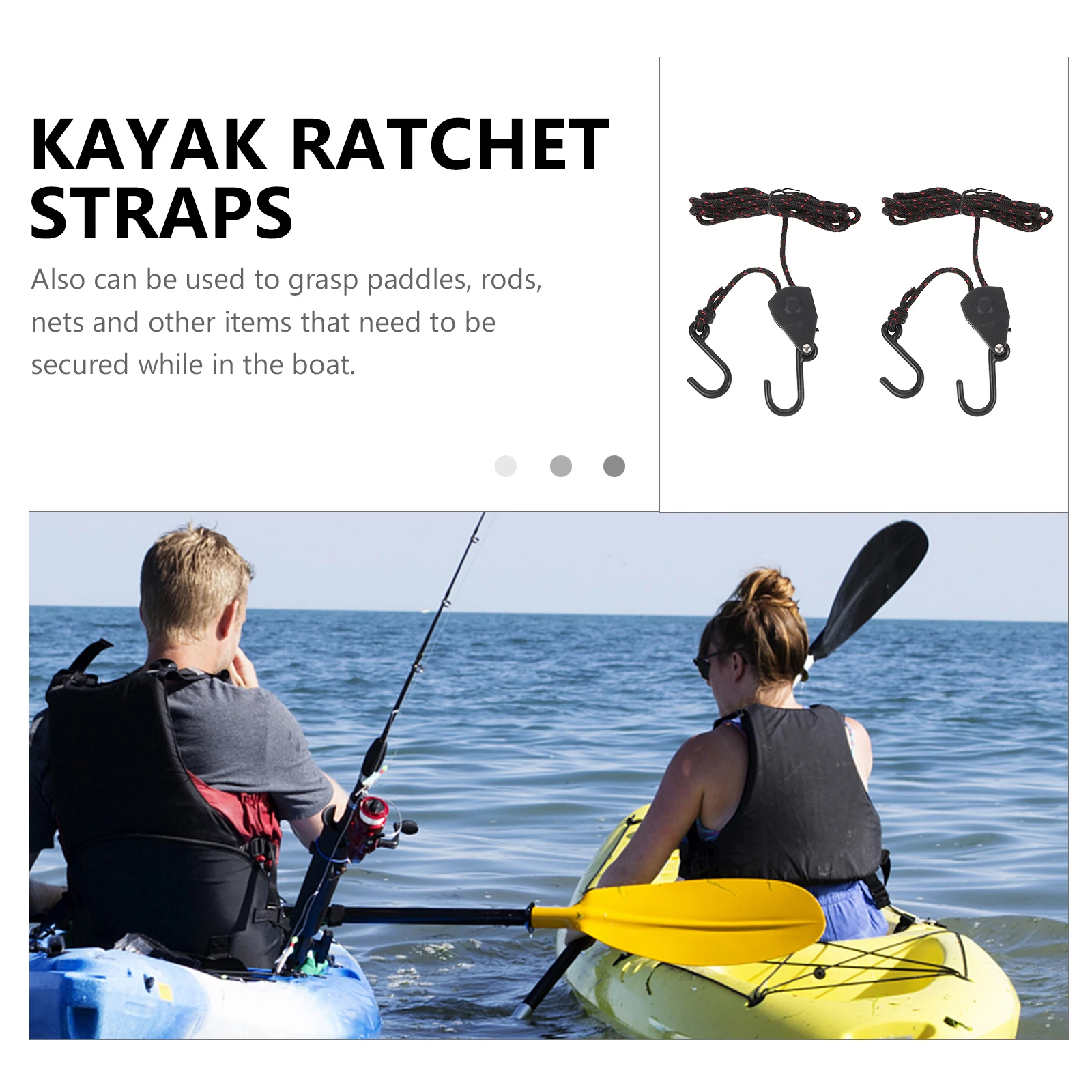 

2 PCS Lanyard Pulley Rope Canoe Tie down Straps Binder Boat Downs Ratchet Kayak Black