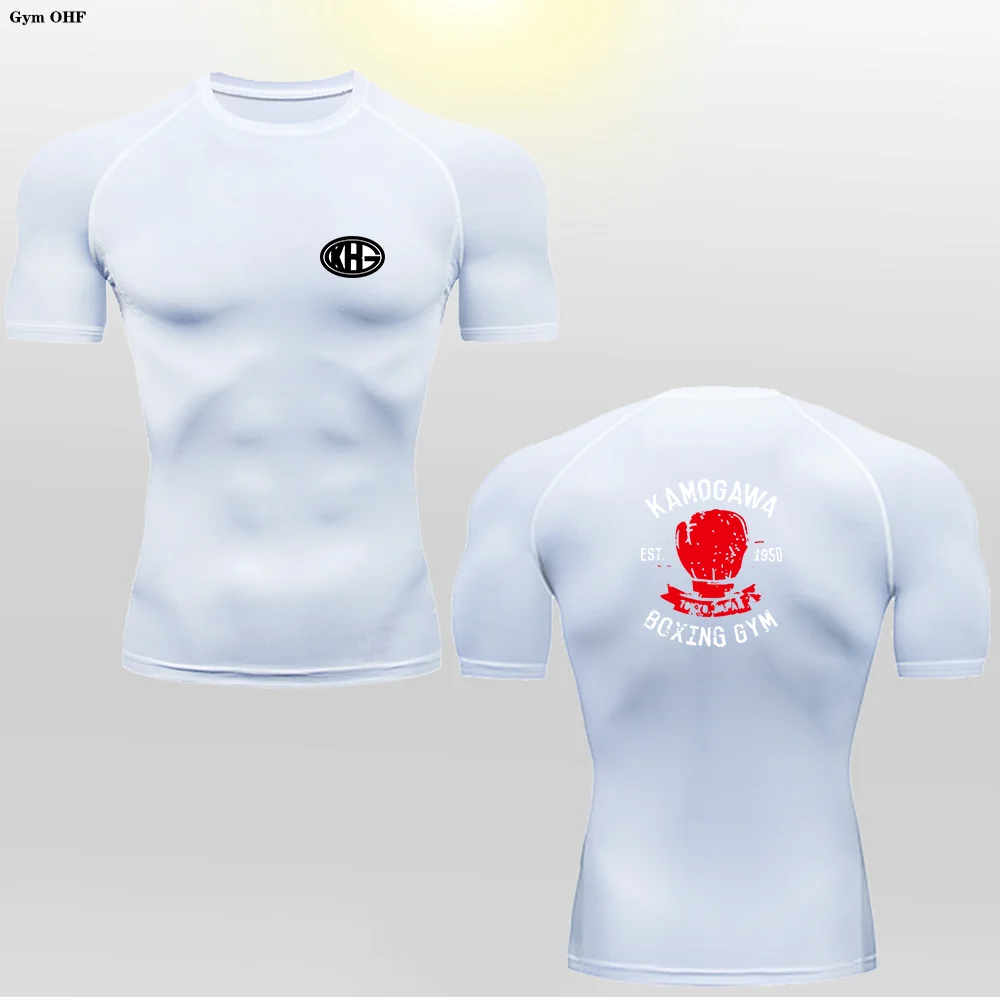 2024 GYM T-shirts For Man Compression Anime Printed Themed Short Sleeved Shirt Rashguard Sportswear MMA Training Fitness Tops
