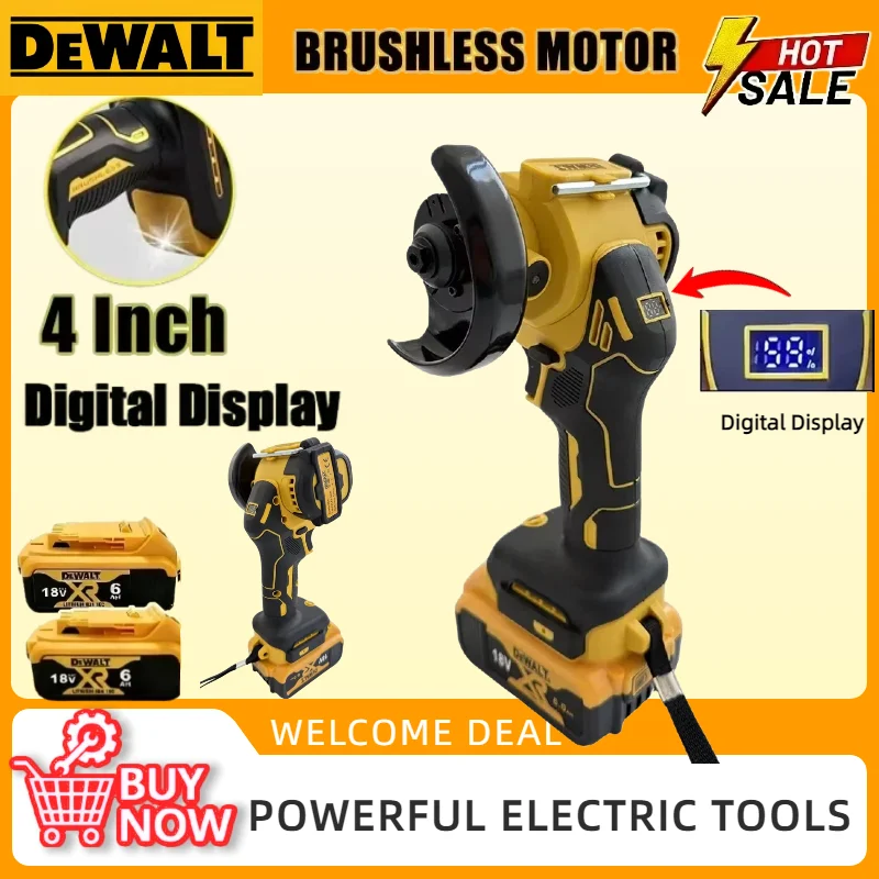 

Аккумуляторная угловая шлифовальная машина DeWALT 4 дюйма с бесщеточным двигателем и цифровым дисплеем, для полировки и резки, 20В/18В, с аккумулятором