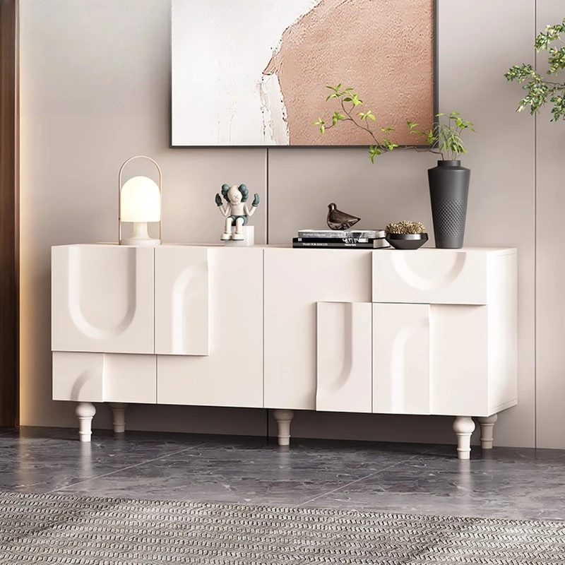 

French Cream Style Side Cabinet Luxury Open Door Carved Storage Locker Mid-century Storage Closet Shelf Living Room Furniture