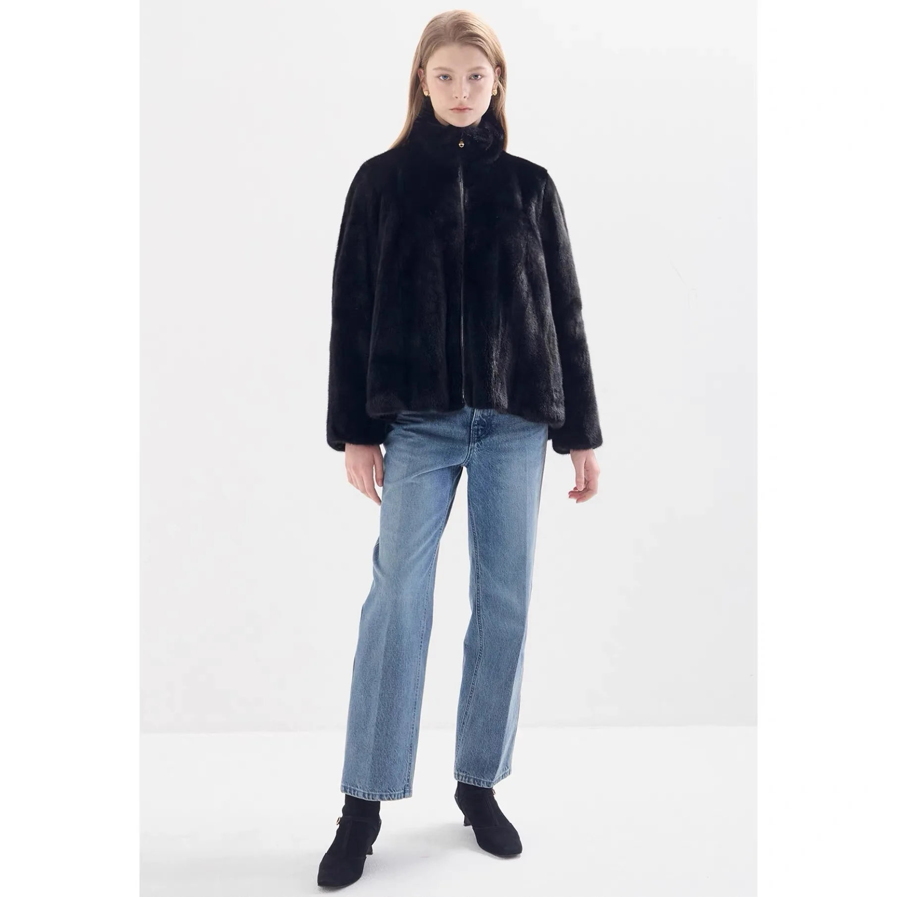 معطف شتوي أنيق للسيدات من ليمون تشييز LAN25 بياقة عالية ودافئ مع فرو، تصميم فضفاض وطويل مع سحاب