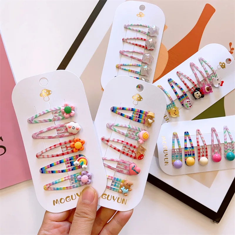 5pcs/set Children Sweet Cute Mini Resin Fruit Animal BB Clips Baby Girls Lovely Kawaii Colorful Basic Side Clips Bangs Hairpins