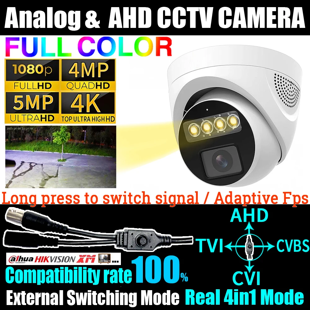 

5000TVL Analog AHD Full Color Camera 1080P 5MP 8MPCCTV Auto Luminous TVI/CVI 4in1 OSD Cable Digital HD Indoor Security Monitor