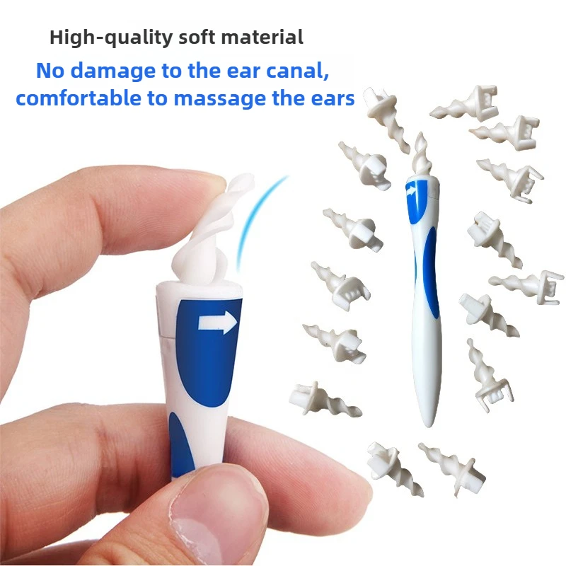 Portable Spiral Ear Wax Remover Tool Ear Cleaner with Soft Silicone 16 Replacement Tips Simply To Grab Extract Earwax