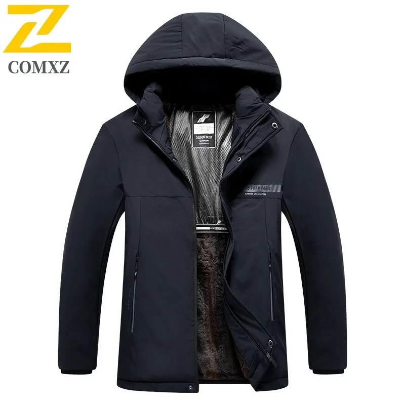 

COMXZ Мужская длинная хлопковая куртка, классическая утолщенная парка с капюшоном для работы на открытом воздухе, повседневное однотонное уличное морозостойкое зимнее пальто