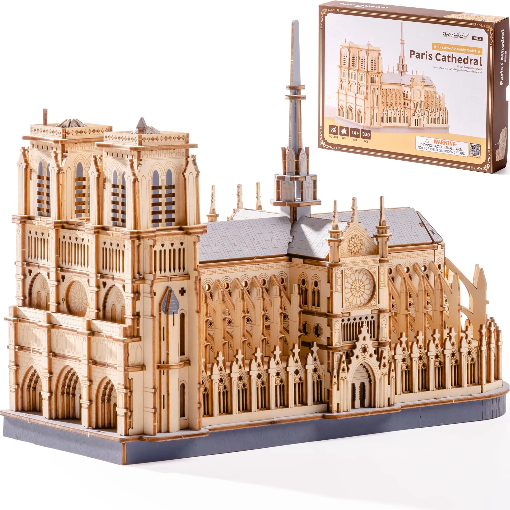 

Robotime Paris Cathedral 3D Wooden Puzzle Pride of Display Scale Laser-Cut Wood Model Kit gift for architecture lovers Kid Adult